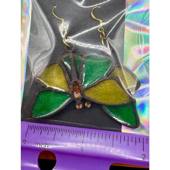 Butterfly Earrings By Registered Cherokee Artist Eric Walters - Wood & Resin - Picture 4 of 4